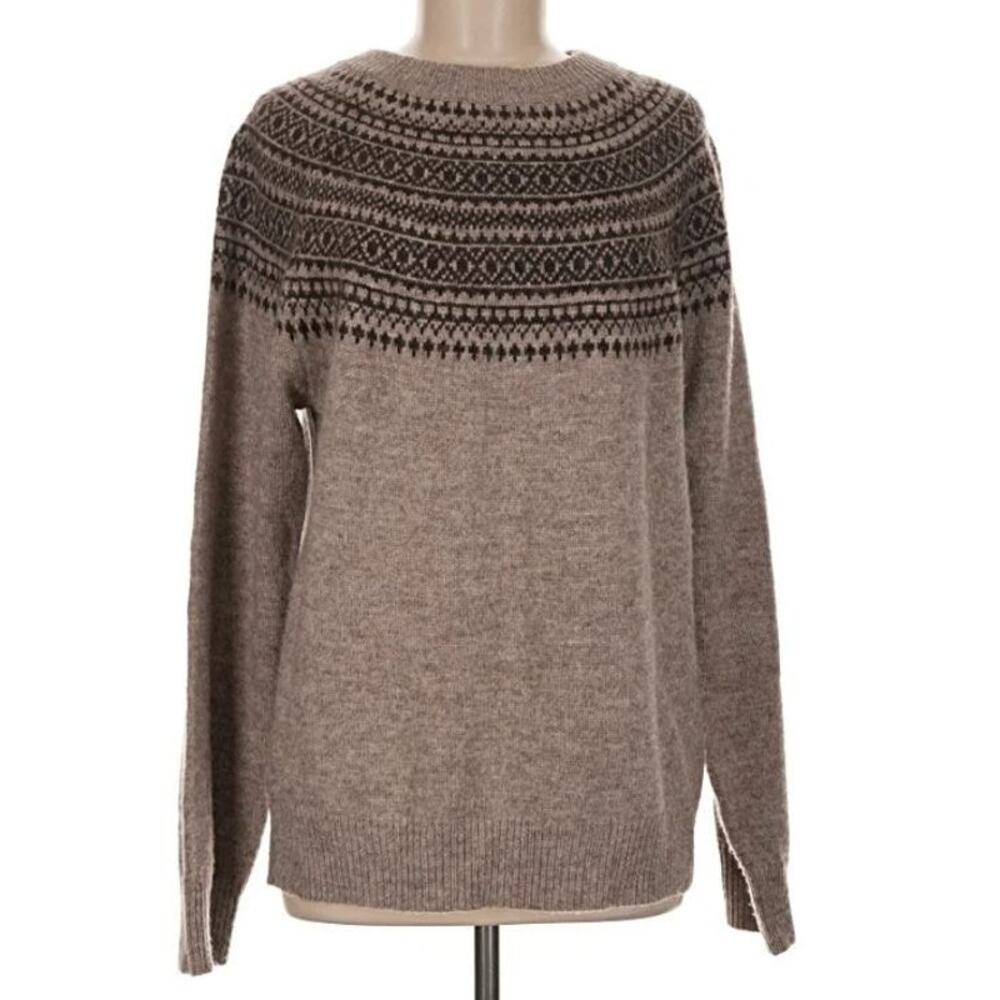 MUJI M Andes 100% Wool Fair Isle Crewneck Sweater Nordic Scandinavian Gray Ski